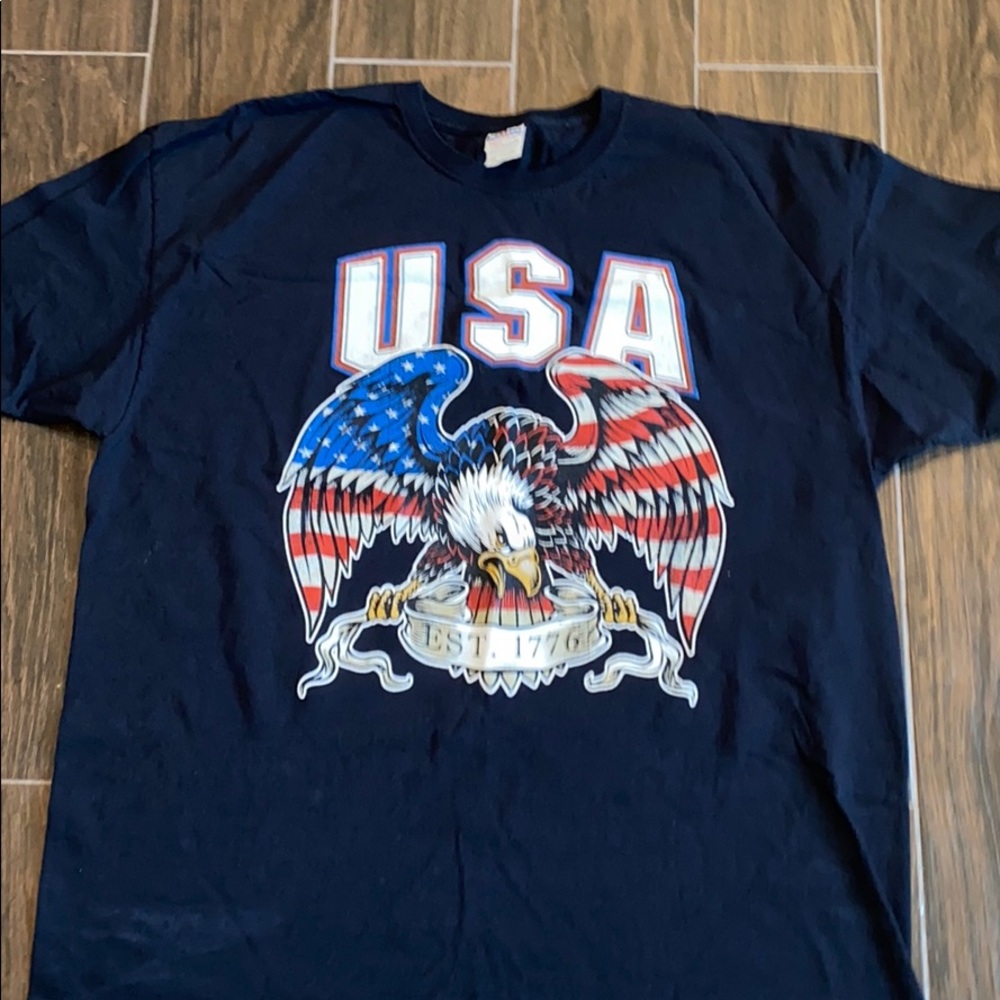 USA-eagle print T-shirt